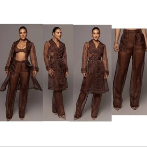 JLUXELABEL BROWN SHEER SUIT SET